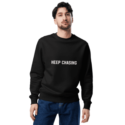 "Keep Chasing" 100% Organic Cotton Sweatshirt (Black) - Image 2